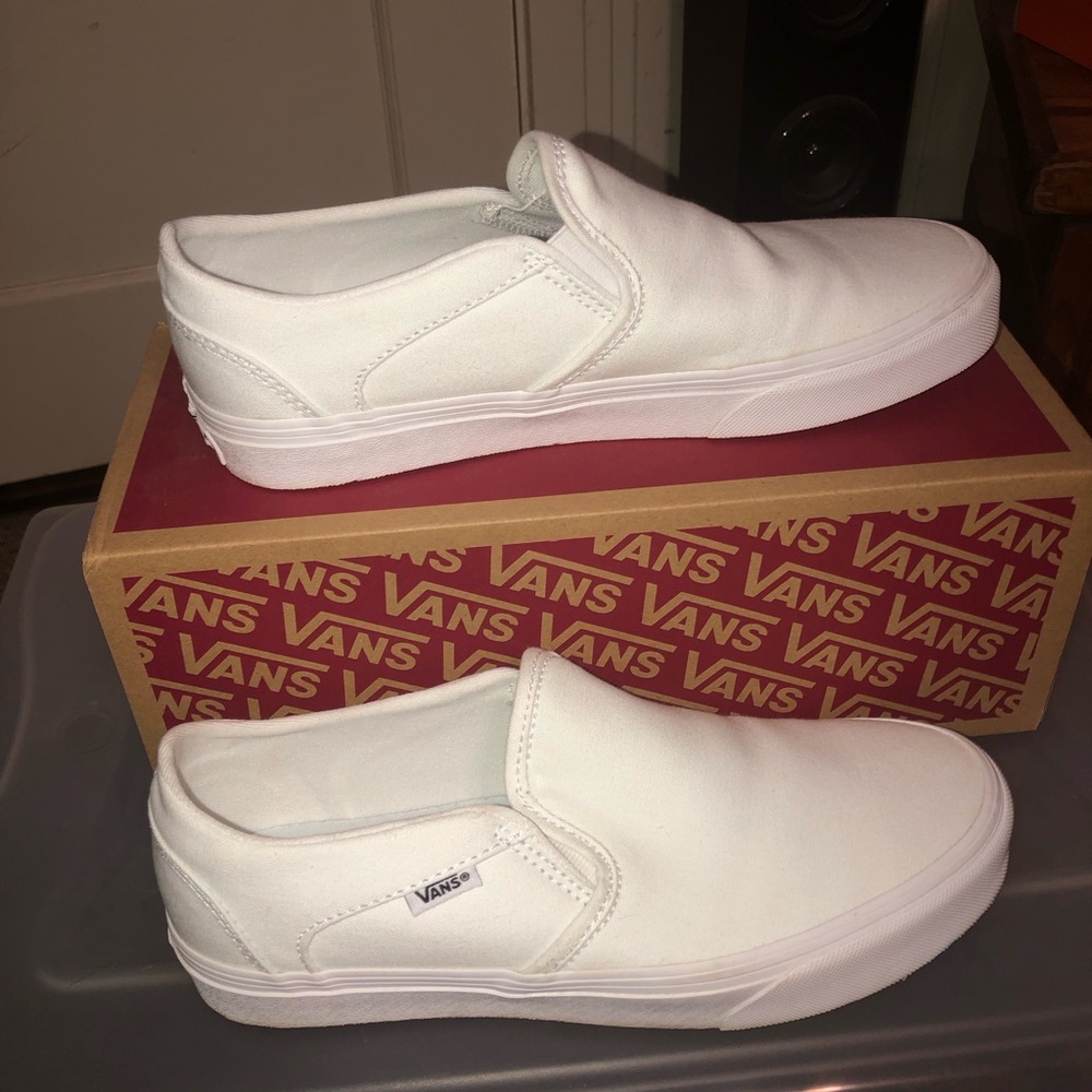 NWOT White slip on vans